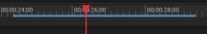 The timeline ruler with a blue bar spanning the decoded frames around the red playhead